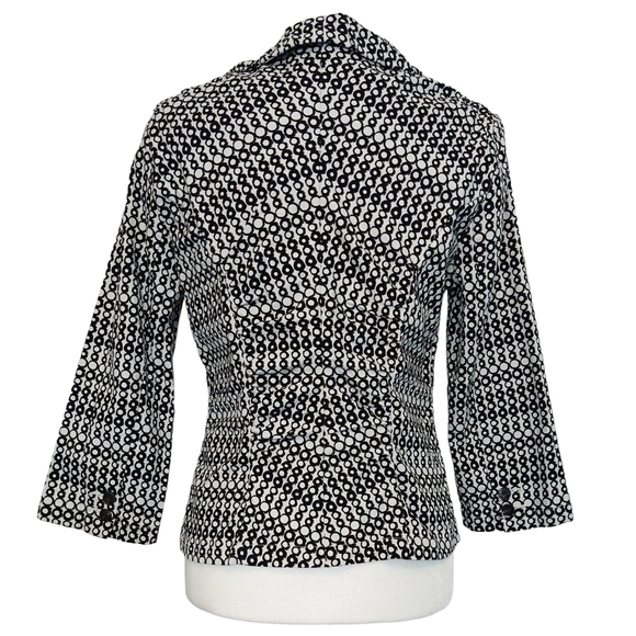 Cabi 298 Du Jour White Black Geometric Circle Two Button Blazer Pockets Modern - Picture 2 of 9